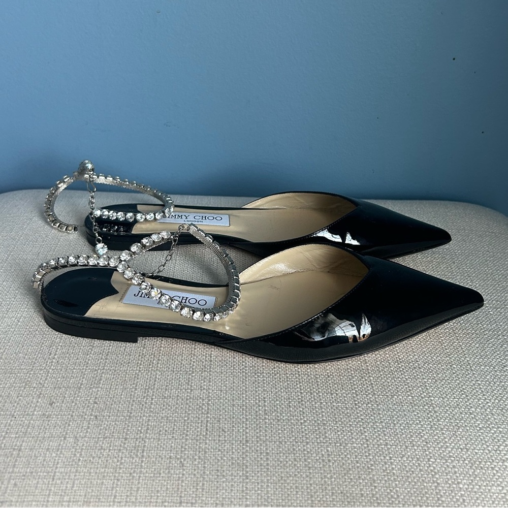 Jimmy Choo Saeda Patent Leather Crystal Flats - Picture 4 of 8